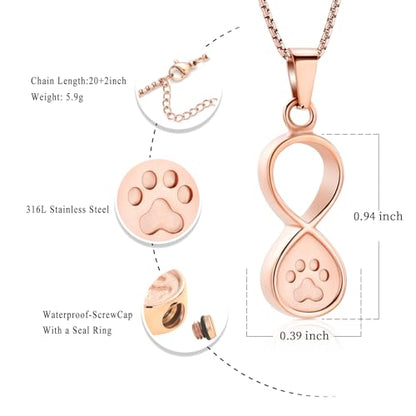 Oinsi Infinity Love Pet Cremation Jewelry for Ashes of Dog/Cat Funeral Keepsake Urn Necklace Pendant Memorial Jewellery - color: A-Rose Gold