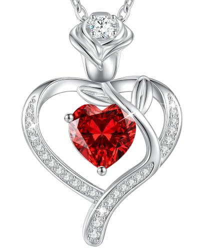 925 Sterling Silver Rose Love Heart Birthstone Necklaces for Women Jewelry | Hypoallergenic Nickel-Free & Lead-Free Pendant,Birthday Anniversary Christmas Gift for Women Wife Mom Girlfriend - color: White Gold-01/07-Jan/Jul