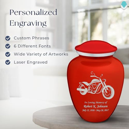 Adult Personalized Motorcycle Cremation Urns for Human Ashes I Large Bright Red Funeral Urn for Men and Women I 200 lbs - color: Bright Red