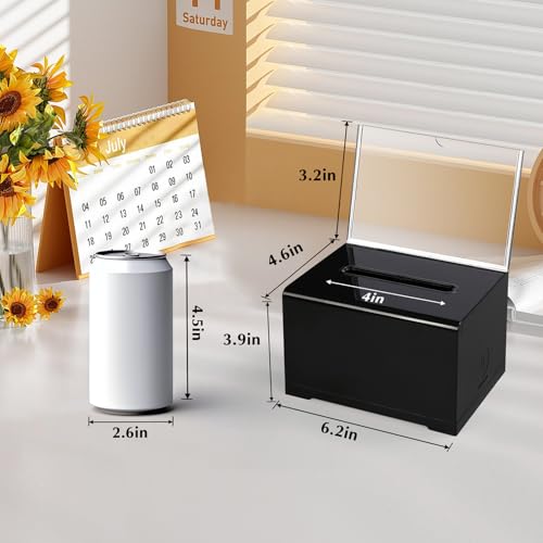 Acrylic Donation Box with Lock, Black Ballot Box with Sign Holder, 2 Pack Suggestion Boxes for Fundraising, Donation, Bar, School Voting, 6.2x4.6x3.9 Inch | Suggestion Box for Fundraising, Ballot Box with Slot for School, Donation, Bar, School Voting, 6.2