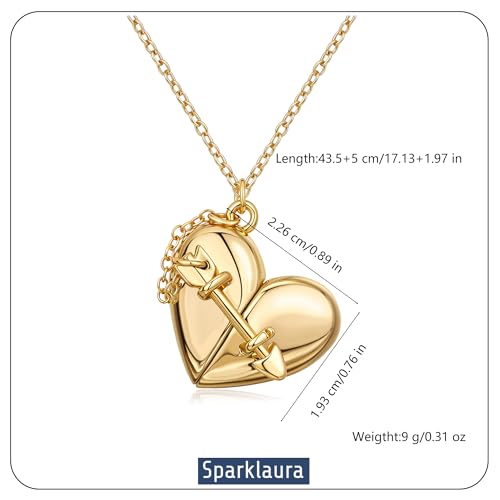 Gold Locket Necklace for Women Vintage, Heart Star Moon Butterfly Angel Holds Picture Photo Oval Locket Pendant Memorial Necklace Personalized Celestial Jewelry Birthday Gifts - style: Arrow & Heart