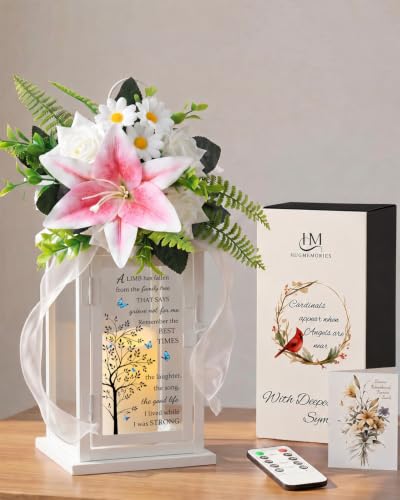 Memorial Lantern with Flower, Condolence Sympathy Gift for Loss of Loved One, Bereavement Funeral Gift for Loss of Mom Dad Son - color: A Limb Has Fallen/White