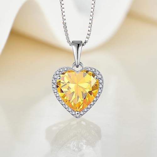 925 Sterling Silver Halo Heart Necklace for Women | Lwsary Love Heart Necklace, Heart Cut Birthstone Jewelry for Her - color: Yellow