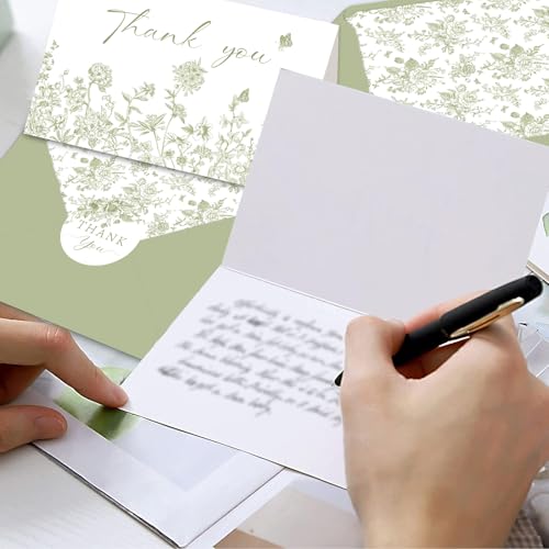 48 Pack Green Floral Thank You Cards With Envelopes Stickers, Summer Wedding Floral Thank You Card Greenery Bridal Shower Birthday Supplies - style: 48 Pcs - Green Flowers