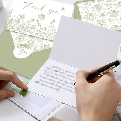 48 Pack Green Floral Thank You Cards With Envelopes Stickers, Summer Wedding Floral Thank You Card Greenery Bridal Shower Birthday Supplies - style: 48 Pcs - Green Flowers