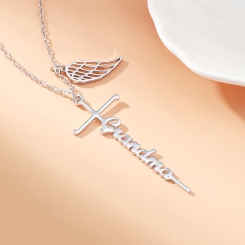 Lcherry Cremation Cross Necklace for Women - Angel Wing Faith Cross Necklace Memorial Gifts Religious Jewelry for Women - style: Grandma