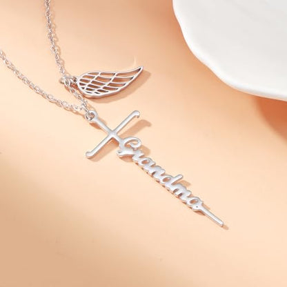 Lcherry Cremation Cross Necklace for Women - Angel Wing Faith Cross Necklace Memorial Gifts Religious Jewelry for Women - style: Grandma