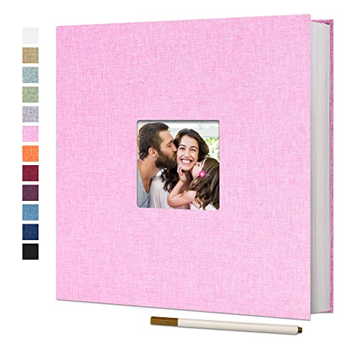 Vienrose Large Photo Album Self Adhesive for 4x6 8x10 Pictures Magnetic Scrapbook Album DIY 11" X 10.6" 60 Blank Pages with A Metallic Pen | Linen Cover, Scrapbook Album, 4X6 8X10 Photos, Metallic Pen, Wedding Baby Travel - color: Pink, size: 11"x10.6" 60