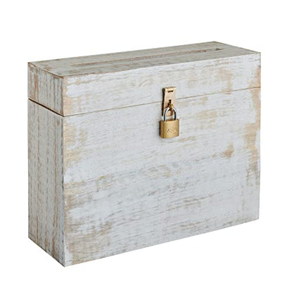 Wooden Wedding Card Box with Lock and Card Slot for Reception, Party W2 - color: White