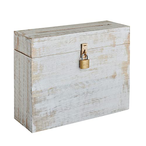 Wooden Wedding Card Box with Lock and Card Slot for Reception, Party W2 - color: White