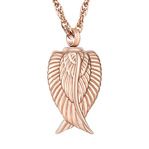 Angel Wing Cremation Necklace for Ashes Stainless Steel Urn Pendant Ashes Holder Memorial Jewelry-I’m Here WATCHING Over You - color: Rose Gold