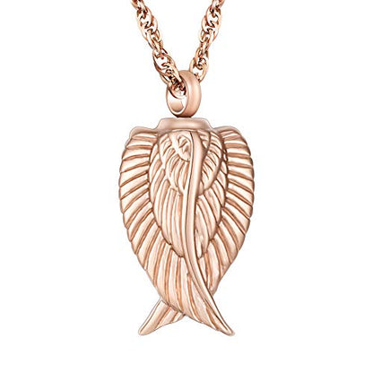 Angel Wing Cremation Necklace for Ashes Stainless Steel Urn Pendant Ashes Holder Memorial Jewelry-I’m Here WATCHING Over You - color: Rose Gold