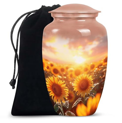 Sunflower Twilight - Large with Velvet Bag - Urn for Human Ashes for Adult Male & Female - Memorial for Human Remains Mom & Dad - Cremation Urn for Adult Men & Women - Funeral Decorative Urns