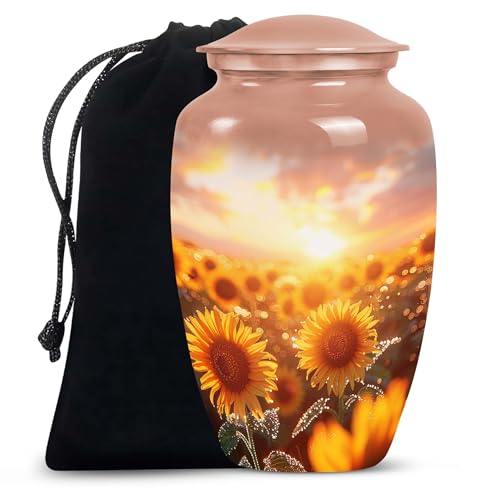 Sunflower Twilight - Large with Velvet Bag - Urn for Human Ashes for Adult Male & Female - Memorial for Human Remains Mom & Dad - Cremation Urn for Adult Men & Women - Funeral Decorative Urns