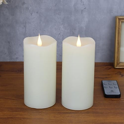 TECHLONG Flameless Candles with Remote Timer, 3D Moving Flickering Flame Battery Operated Candles Lasting 1000+ Hours, 6" x 3" Ivory Real Wax Electric LED Pillar Candles, Set of 2 - color: Style A, size: 3" x 6"-2 Pack