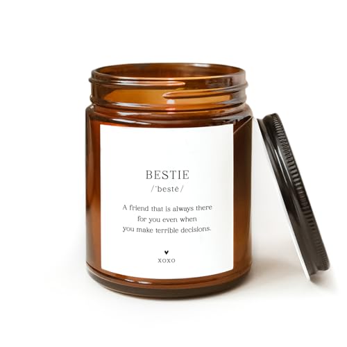 ThreeKin Bestie Candle Gift for Women. Unique Best-Friend Gifts, Lavender Handmade Scent 100% Soy Wax Perfect for Sister, Mom, Daughter, Best Friend, BFF Bday, 9oz Amber Jar, 65 Hour Burn - size: 8oz, style: Bestie