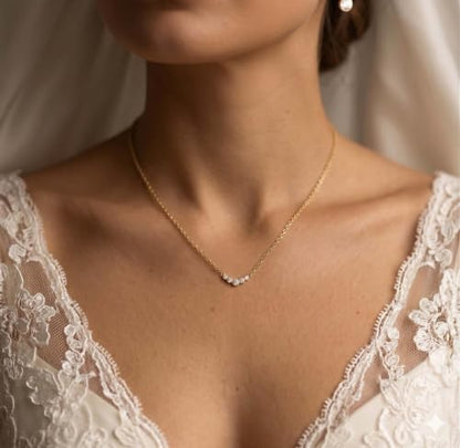 Gold Silver Pendant Necklace for Women, Dainty CZ Jewelry Gift | 14K Gold Silver Plated, Cubic Zirconia Pearl Charm, Trendy Layered Necklace, Adjustable Chain, Waterproof, Hypoallergenic - color: Gold-Round CZ