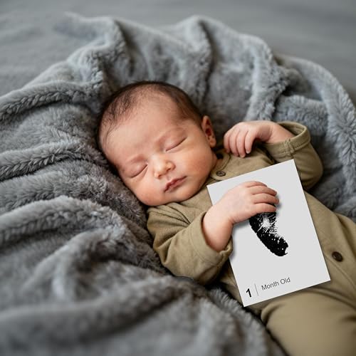 15 Pack Little Lullaby Inkless Milestone Cards Baby Hand and Footprint Kit 12 Months Newborn Memory Book Keepsake Ink Pad for Handprints Footprints (Deluxe Photo Album Set) - style: Deluxe Photo Album Set