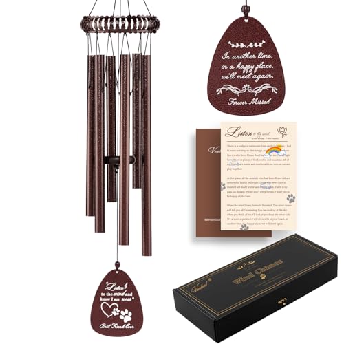 VENBEEL 28" Dog Memorial Wind Chimes, Dog Memorial Gifts, Loss of Pet Sympathy Passing Away Bereavement Remembrance Gift - color: F-wreath-gold