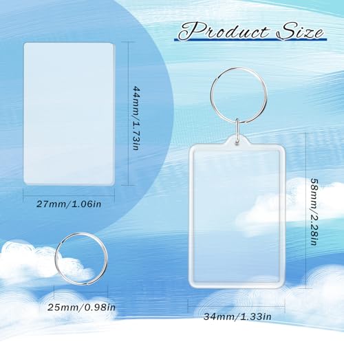 100 Pieces 3.4 * 5.2cm Clear Acrylic Photo Frame Keychain with Split Ring Rectangle Blank Picture Keyring Pendant Bulk Personalised Double Sided Key Fob Holder