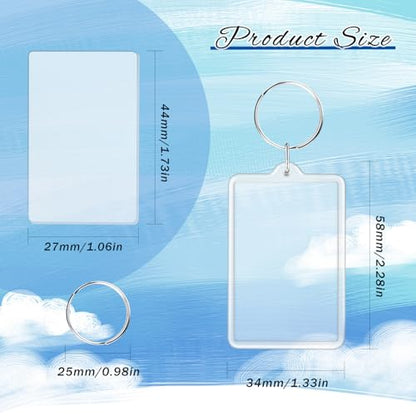 100 Pieces 3.4 * 5.2cm Clear Acrylic Photo Frame Keychain with Split Ring Rectangle Blank Picture Keyring Pendant Bulk Personalised Double Sided Key Fob Holder
