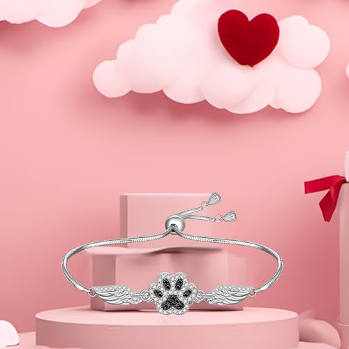 Fenthring Paw Print Bracelet S925 Sterling Silver Infinity Heart Puppy Cat Dog Memorial Mothers Day Bracelets for Women Jewelry Gifts - style: Paw Print-Angel Wing
