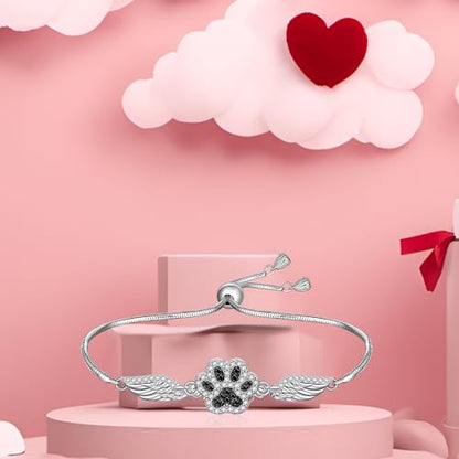 Fenthring Paw Print Bracelet S925 Sterling Silver Infinity Heart Puppy Cat Dog Memorial Mothers Day Bracelets for Women Jewelry Gifts - style: Paw Print-Angel Wing
