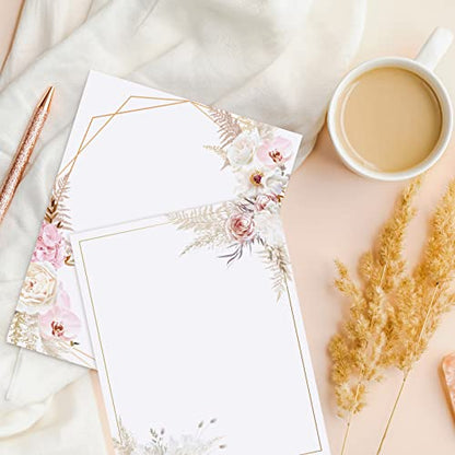 Teling 48 Sheets Decorative Printer Paper Writing Scrapbook Wedding Program Paper 8.27 x 10.6 Inches Greenery Flower Border Writing for Drawing Office Thank Greeting Stationery Supplies(Reed) - style: Reed