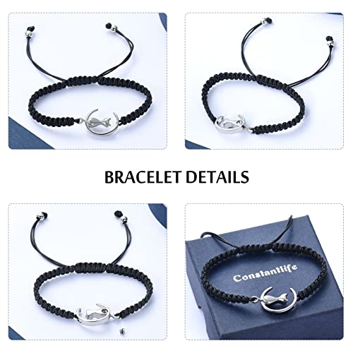 constantlife Cat Cremation Urn Bracelet for Pet Ashes Handmade Braided Rope Adjustable Bangle Stainless Steel Urn Bangle Memorial Jewelry - color: Silver