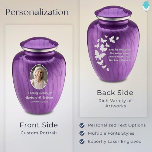 GetUrns Personalized Butterfly Cremation Urn for Human Ashes, Pearl Purple Photo Urn for Adult Male or Female, Double-Sided Custom Engraving, Holds Up to 200 Cu in - color: Pearl Purple