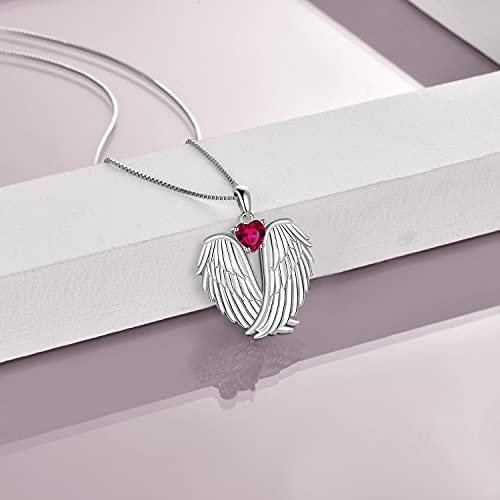 YFN Angel Wings Necklace 925 Sterling Silver Guardian Angel Wings Pendant Necklace Birthstone Necklace for Women Girls Christmas Jewelry Gifts - color: July wings