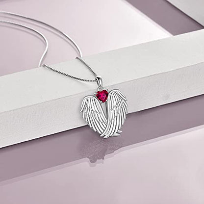 YFN Angel Wings Necklace 925 Sterling Silver Guardian Angel Wings Pendant Necklace Birthstone Necklace for Women Girls Christmas Jewelry Gifts - color: July wings