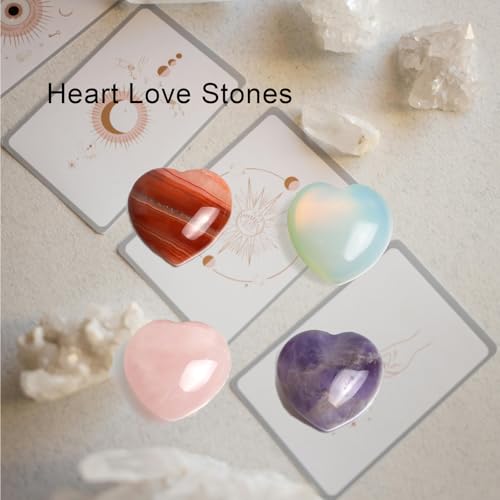 Red Agate Heart Worry Stones, 1.2 Inch, Set of 4 | Polished Heart Crystals, Palm and Pocket Stones, Reiki Meditation Accessories, Love Carved Stones, Crystal Gift Set - color: Red Agate