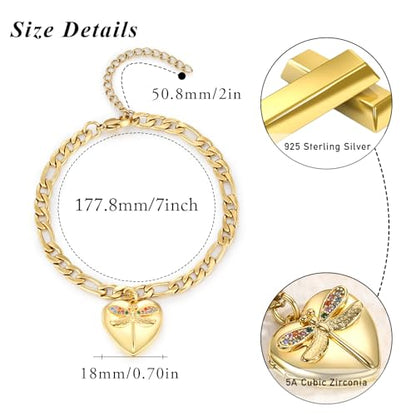TUGHRA Gold Locket Bracelet for Women, 925 Sterling Silver Heart Photo Bracelet Lockets Memorial Keepsake Jewelry Gift for Mom, Wife, Daughter Mother's Day Birthday - style: A-Dragonfly