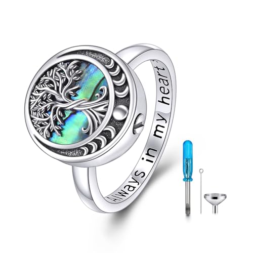 ONEFINITY Tree of Life Urn Ring for Ashes 925 Sterling Silver Cremation Rings Always in My Heart Urn Memorial Jewelry for Women Men #7