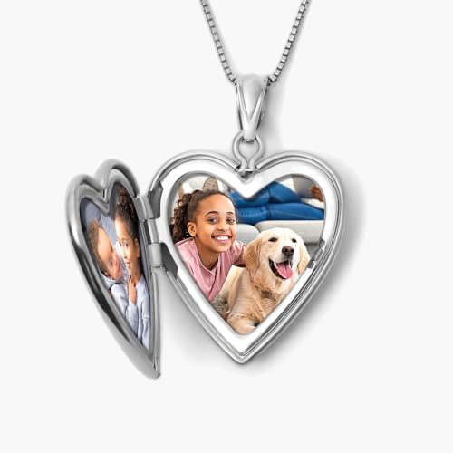 PicturesOnGold.com Heart Locket W/Diamond 2/3 Inch X 2/3 Inch Silver - style: Locket + Engraving