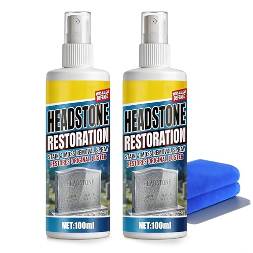 Headstone Restoration & Cleaning Spray,Tombstone & Monument Cleaning Spray,for Granite Marble Cemetery Memorials,Stone Cleaner Gravestone Cleaning Kit (2PC)