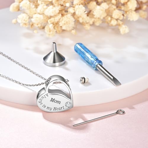 S925 Sterling Silver Heart Urn Necklace Memorial Ashes Keepsake Jewelry - style: Mom