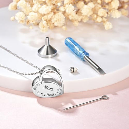 S925 Sterling Silver Heart Urn Necklace Memorial Ashes Keepsake Jewelry - style: Mom