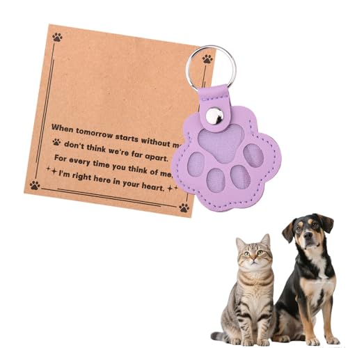 Leather Paw Print Keychain for Dog Cat Pet Hair Keepsake Keychain Sympathy Memorial Gift for Loss of Cat Dog Puppy - color: Purple