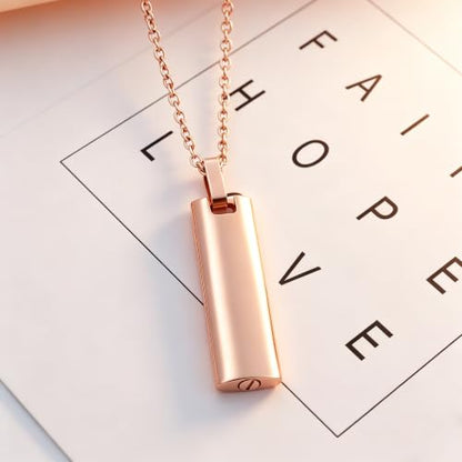 Pet Cremation Jewelry for Dog/Cat Ashes Paw Print Keepsake Memorial Jewelry Stainless Steel Rectangle Cremation Ashes Urn Necklace - color: Rose Gold