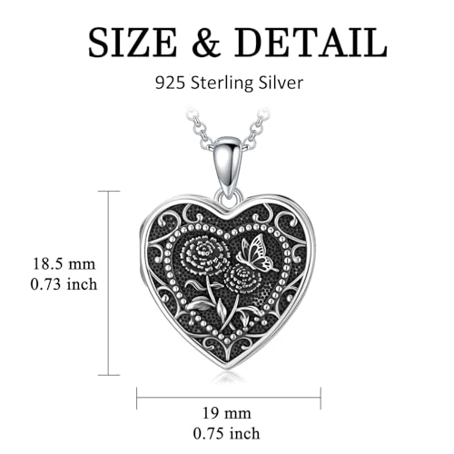 PELOVNY Birth Flower Locket Necklace for Women 925 Sterling Silver Flower Butterfly Heart Photo Locket Pendant Birthday Christmas Jewelry Gifts for Mom Daughter Wife Sister - color: 10-Marigold