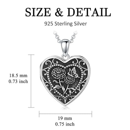 PELOVNY Birth Flower Locket Necklace for Women 925 Sterling Silver Flower Butterfly Heart Photo Locket Pendant Birthday Christmas Jewelry Gifts for Mom Daughter Wife Sister - color: 10-Marigold