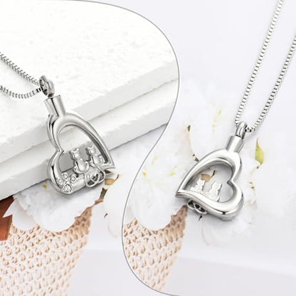 XSMZB Heart Paw Pet Cremation Jewelry for Ashes Cute Cat Memorial Urn Necklace for Women Men Pendant Ashes Holder Keepsake Jewelry - color: Silver