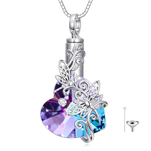 WINNICACA Silver Cremation Urn Necklaces for Ashes of Loved Ones - style: Double Dragonfly Necklace
