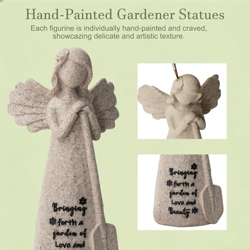 Gardening Gifts, Gardeners Gifts for Women, Friendship Gift for Gardener Friends, 5.9" Angel Resin Figurine Plant Lovers Birthday Mother's Day (Granite) - color: Gray Gardener