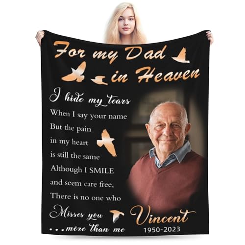 D-Story Custom Memorial Blankets with Photos for Loss of Mom Dad Made in USA, Personalized Sympathy Bereavement Blanket for Funeral in Loving Memory Gift - color: Design 19