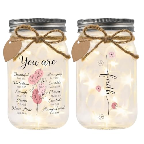 Jar Night Light, Glass Lamp, 5x3 Inch, Memorial Gift Christian | Bible Verse Unique Tin Lid Lamp Sentimental Bereavement Keepsake Home Decor for Loss of Loved One Memorial Condolence Present - color: Christian You Are
