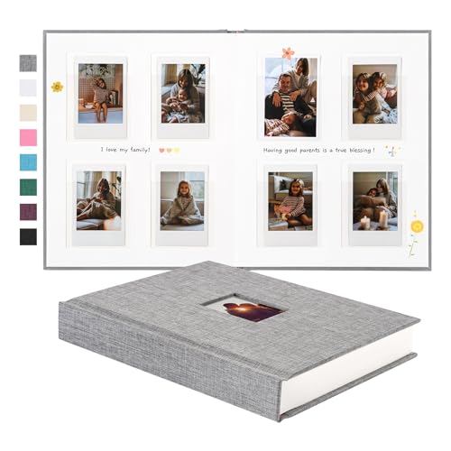 Instax Mini Photo Album with Writing Space, 112 Pockets, Grey | Compatible with 2x3 inch & Polaroid Pictures, Recessed Clear Pockets, Wedding Guest Book and Family Memories - color: Grey, size: 112 Pockets