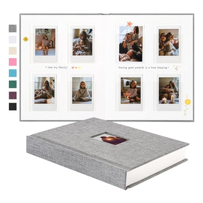 Instax Mini Photo Album with Writing Space, 112 Pockets, Grey | Compatible with 2x3 inch & Polaroid Pictures, Recessed Clear Pockets, Wedding Guest Book and Family Memories - color: Grey, size: 112 Pockets